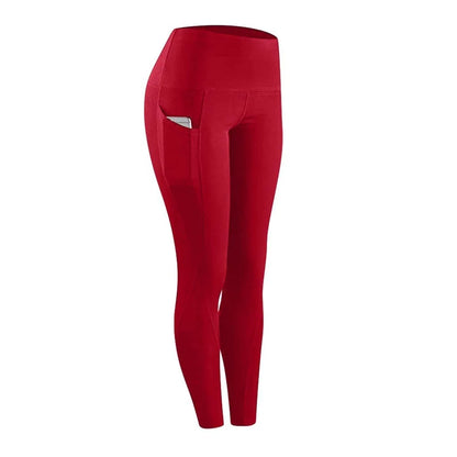 Women Workout Out Pocket Pants Leggings Fitness Sports Running Yoga Athletic Pants Red XL