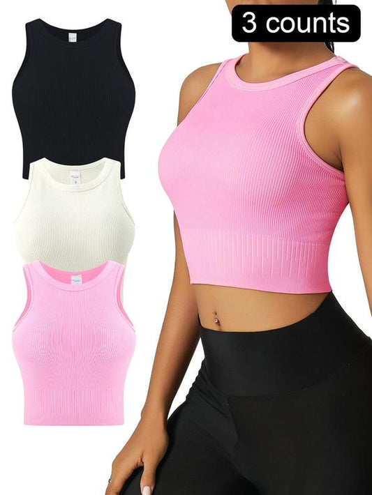 Sporty Women'S All over Print Crew Neck Cropped Sports Vests, Plain Minimalist Casual Comfort round Neck Sleeveless Sports Crop Tank Top, Workout Gym Yoga Exercise Clothing for Women, Womenswear Tops