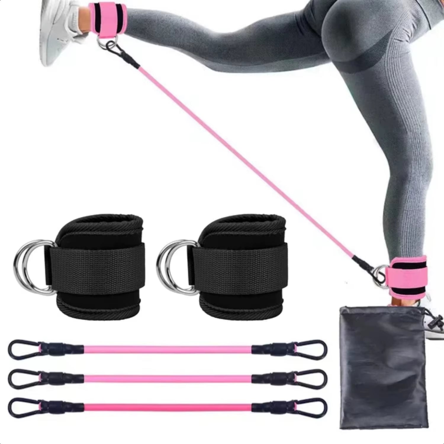 Ankle Straps Resistance Bands Set for Gym Yoga Pilates Crossfit Strength Training Workout - Women Weight Sports Trainer