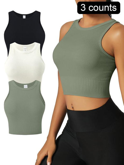 Sporty Women'S All over Print Crew Neck Cropped Sports Vests, Plain Minimalist Casual Comfort round Neck Sleeveless Sports Crop Tank Top, Workout Gym Yoga Exercise Clothing for Women, Womenswear Tops