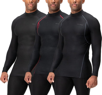 3 Pack Men'S Athletic Turtle Neck Long Sleeve Compression Shirts